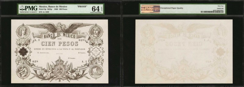 MEXICO. Banco de Mexico. 100 Pesos, 1866. P-9p. Proof. PMG Choice Uncirculated 6...