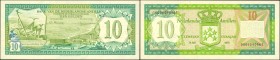 NETHERLANDS ANTILLES. Bank van de Nederlandse Antillen. 10 Gulden, 1979. P-16a. About Uncirculated.
Green and blue inks stand out on this 10 Gulden n...