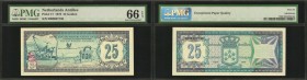 NETHERLANDS ANTILLES. Bank van de Nederlandse Antillen. 25 Gulden, 1979. P-17. PMG Gem Uncirculated 66 EPQ.
Aqua and gray ink stands out on this 25 G...