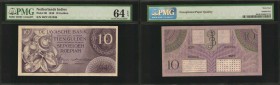 NETHERLANDS INDIES. De Javasche Bank. 10 Gulden, 1946. P-90. PMG Choice Uncirculated 64 EPQ.
A nearly Gem example of this 10 Gulden note, found with ...