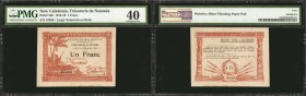 NEW CALEDONIA. Tresorerie de Noumea. 1 Franc, 1918-19. P-34b. PMG Extremely Fine 40.
Large numerals on back. Wide margins are seen on this 1 Franc no...