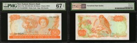 NEW ZEALAND. Reserve Bank. 50 Dollars, ND (1981-85). P-174a. PMG Superb Gem Uncirculated 67 EPQ.
Printed by BWC. Watermark of Cook at left. QEII at r...