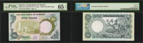 NIGERIA. Central Bank of Nigeria. 5 Naira, ND (1973-78). P-16a. PMG Gem Uncirculated 65 EPQ.
Watermark of Heraldic Eagle at right. Signature combinat...