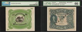 NORWAY. Norges Bank. 50 Kroner, 1944. P-9r. Remainder/Specimen. PMG Gem Uncirculated 66 EPQ.
A specimen example of this 50 Kroner note, which PMG has...