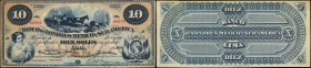 PERU. Banco de Londres Mexico y Sudamérica. 10 Soles, 1866. P-S274s. Specimen. Uncirculated.
Vignette of woman holding rabbit at left, mule train at ...