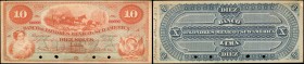 PERU. Banco de Londres Mexico y Sudamérica. 10 Soles, 1873. P-S295s. Specimen. Uncirculated.
Orange ink on face with light blueish-green underprint. ...