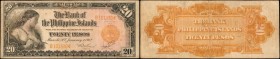 PHILIPPINES. Bank of The Philippine Islands. 20 Pesos, 1912. P-9b. Very Fine.
A scarce 1912 date, seen with allegorical woman at left. Honey gold ove...