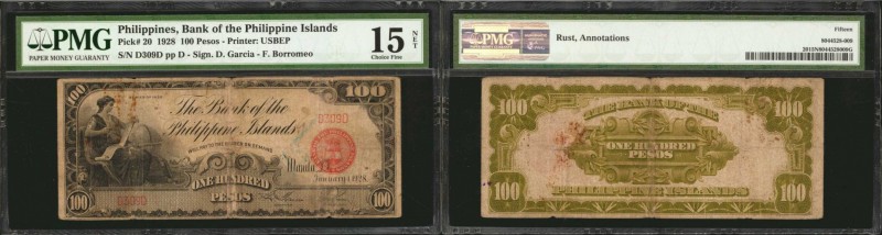 PHILIPPINES. Bank of the Philippine Islands. 100 Pesos, 1928. P-20. PMG Choice F...