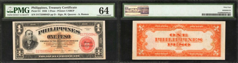 PHILIPPINES. Treasury of the Philippines. 1 Peso, 1936. P-81. PMG Choice Uncircu...