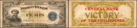 PHILIPPINES. Treasury of The Philippines. 100 Pesos, 1949. P-123b. Very Fine.
A nice high denomination blue seal from the Victory Series. Central Ban...