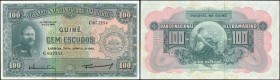 PORTUGUESE GUINEA. Banco Nacional Ultramarino. 100 Escudos, 1964. P-41a. About Uncirculated.
Just toning to mention on this 100 Escudos note. Printed...