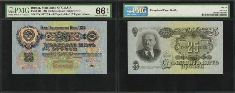 RUSSIA--U.S.S.R.. State Bank of U.S.S.R. 25 Rubles, 1947. P-227. PMG Gem Uncircu...