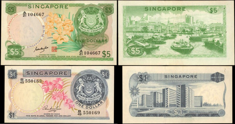 SINGAPORE. Board of Commissioners of Currency. 1 & 5 Dollars, ND (1970-71). P-1c...