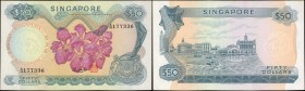 SINGAPORE. Board of Commissioners of Currency. 50 Dollars, 1973. P-5d. About Uncirculated.
Just toning to mention on this 50 Dollars note. Vivid purp...