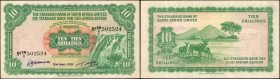 SOUTHWEST AFRICA. The Standard Bank of South Africa Limited. 10 Schillings, 1953. P-7c. Very Fine.
A date of 1953 is found on this 10 Shillings note....