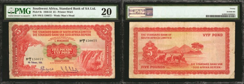 SOUTHWEST AFRICA. Standard Bank of South Africa Ltd.. 5 Pounds, 1950-53. P-9c. P...