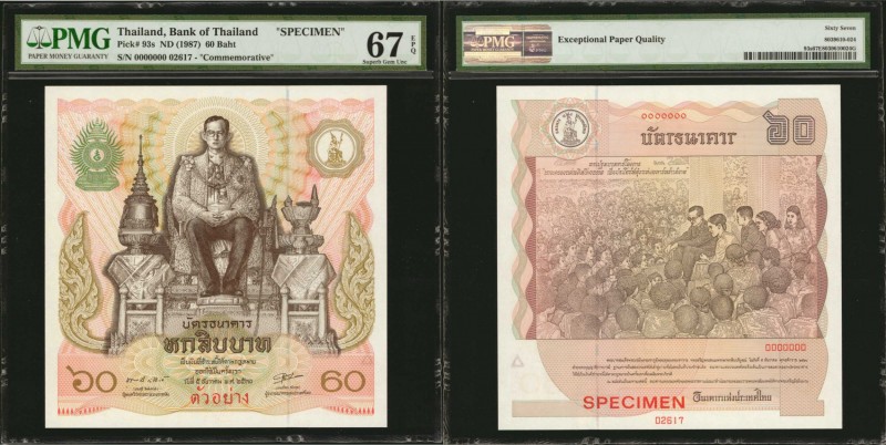 THAILAND. Bank of Thailand. 60 Baht, ND (1987). P-93s. Specimen. PMG Superb Gem ...