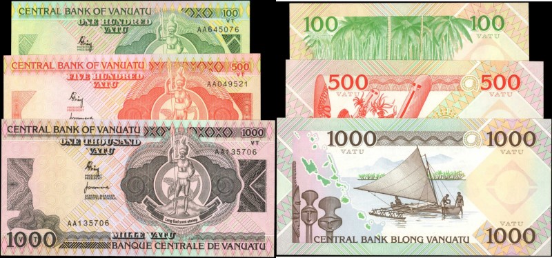 VANUATU. Central Bank of Vanuatu. 100 to 1000 Vatu, ND (1982-1989). P-1 to 3. Un...