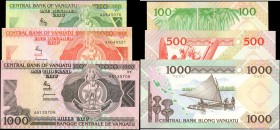VANUATU. Central Bank of Vanuatu. 100 to 1000 Vatu, ND (1982-1989). P-1 to 3. Uncirculated.
3 pieces in lot. Included are P-1 100 Vatu; P-2 500 Vatu;...