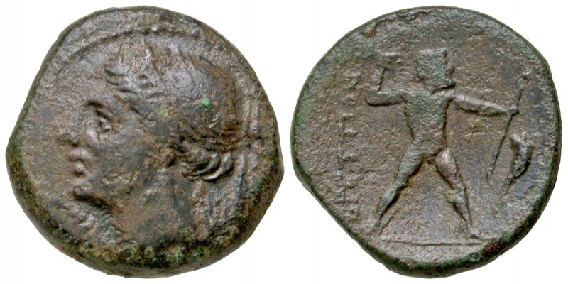 Bruttium. The Bruttii. 282-203 B.C. AE 17 (17.4 mm, 4.58 g, 7 h). [NI]KA, diadem...