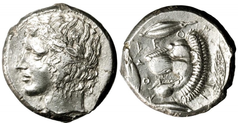 Sicily, Leontinoi. Ca. 430-425 B.C. AR tetradrachm (23.5 mm, 17.27 g, 9 h). Laur...