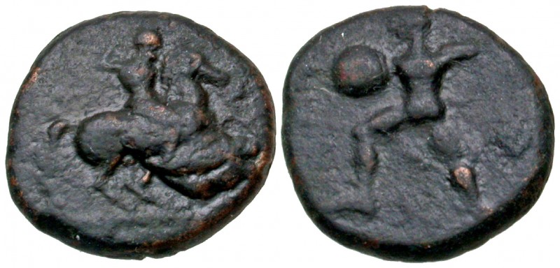 Thessaly, Pelinna. 4th century B.C. AE 13 (13 mm, 2.41 g). Helmeted horseman rid...