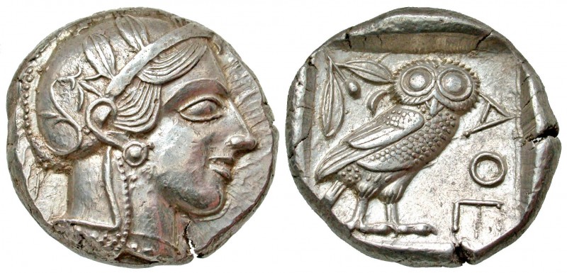Attica, Athens. 454-404 B.C. AR tetradrachm (23.8 mm, 17.21 g, 4 h). Helmeted he...