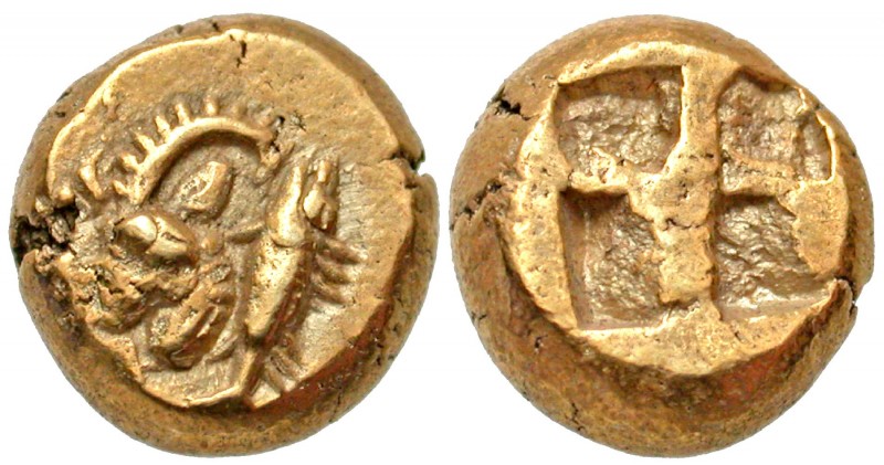 Mysia, Kyzikos. Ca. 550-500 B.C. EL hekte - sixth stater (9.9 mm, 2.69 g). Head ...