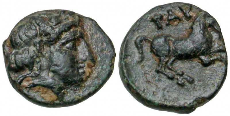 Troas, Gargara. civic issue. 400-284 B.C. AE 9 (9 mm, 10.63 h). Laureate head of...