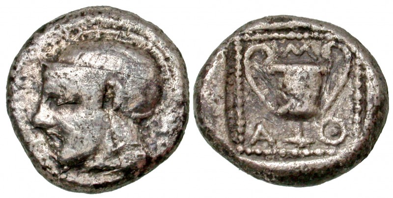 Lesbos, Methymna. 450-406 B.C. AR drachm (14.2 mm, 2.94 g, 9 h). Head of Athena ...