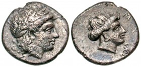 Lesbos, Mytilene. Ca. 400-350 B.C. AR diobol. Very Rare. From the D. Thomas Collection.