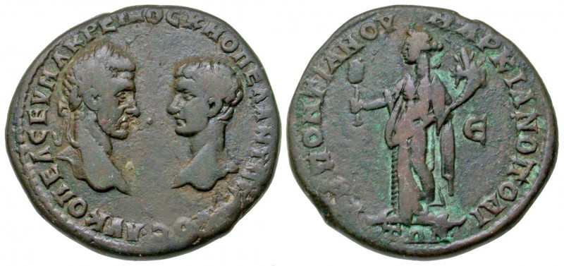Moesia Inferior, Marcianopolis. Macrinus and Diadumenuian. A.D. 217-218. AE pent...
