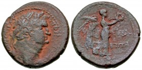 Judaea, Herodian Dynasty. Caesarea Paneas. Titus with Agrippa II. A.D. 79-81. AE 25. Dated year 26 (74/5 C.E.). Ex Amphora Coins.