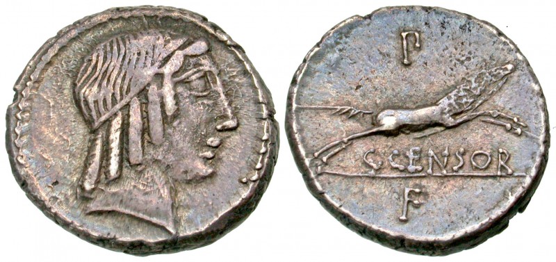 C. Censorinus. 88 B.C. AR denarius (18.4 mm, 3.87 g, 10 h). Rome mint. Head of A...