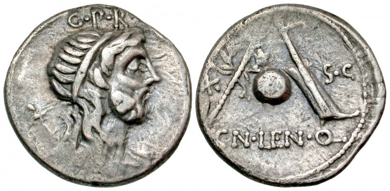 Cn. Cornelius P.f. Lentulus Marcellinus. 76-75 B.C. AR denarius (18.3 mm, 3.80 g...