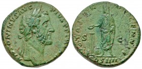 Antoninus Pius. A.D. 138-161. AE sestertius. Rome mint, Struck A.D. 158-159. Very Scarce. Ex Hunter Collection.