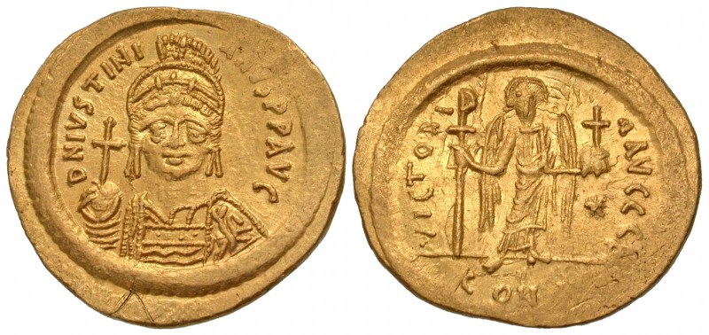 Justinian I. 527-565. AV solidus (20.6 mm, 4.49 g, 5 h). Constantinople mint. D ...