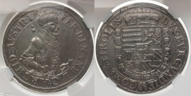 Austria, Holy Roman Empire. Ferdinand II. Archduke. 1564-1595. AR taler. Undated issue. NGC certified AU details.