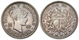 Cuba. 1897. AR peso. &#34;souvenir type&#34;. Struck by Gorham Manufacturing Co., of Providence, Rhode Island.