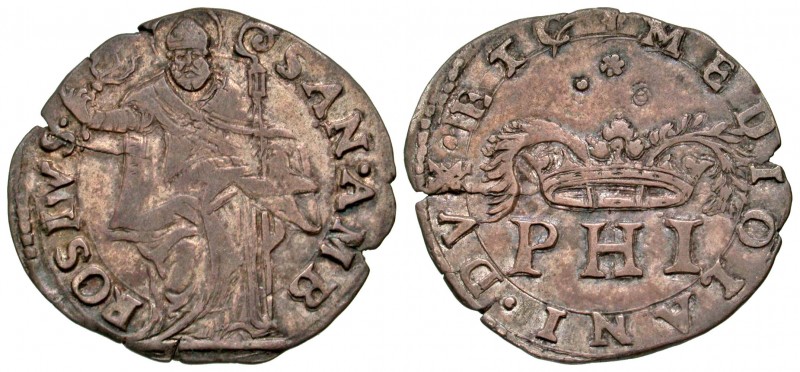 Italian States, Milano (Duchi). Filippo II di Spagna. 1554-1598. AR Denaro da 5 ...