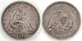 USA. 1842. Seated Liberty Half Dollar. ANACS EF 45.