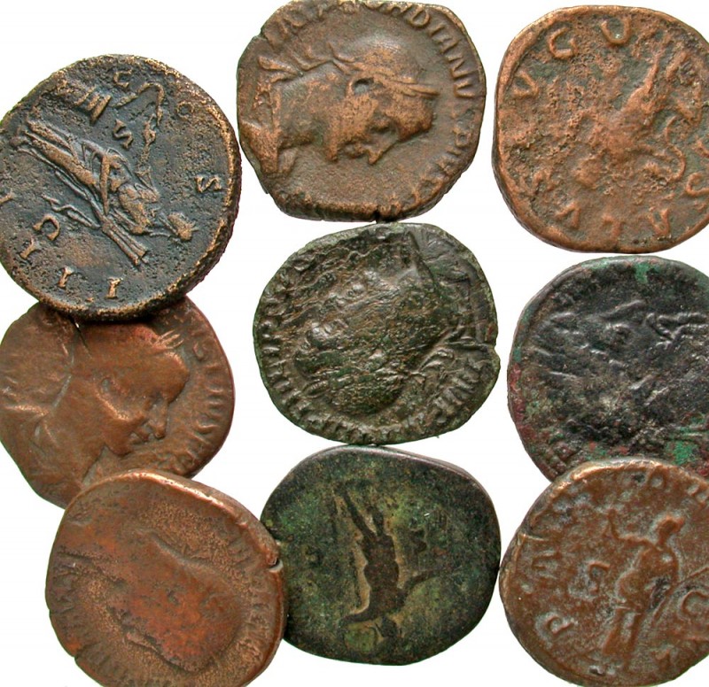 [Roman Imperial]. Lot of 9 AE Roman Imperial Sestertii. Antoninus Pius (1) / Mar...