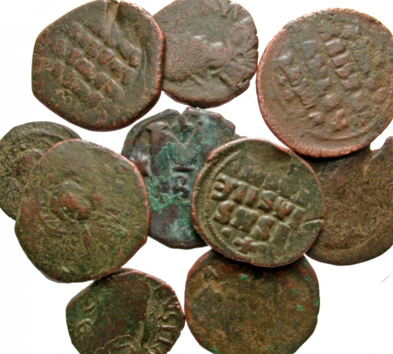 [Byzantine]. Lot of 10 Byzantine Bronze Coins. Group lot of 10 Byzantine follis ...