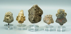 A collection of five Pre-Columbian heads, ca. 300 B.C. - 1500 A.D.