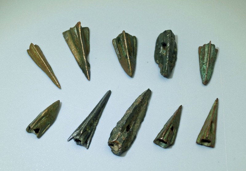 A group of 10 ancient bronze arrowheads, ca.1st Century B.C. The group consists ...