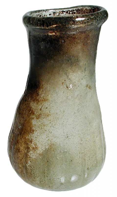 Glass Sprinkler Flask perfume bottle. Roman, 3rd-5th Century A.D. Pale green gla...