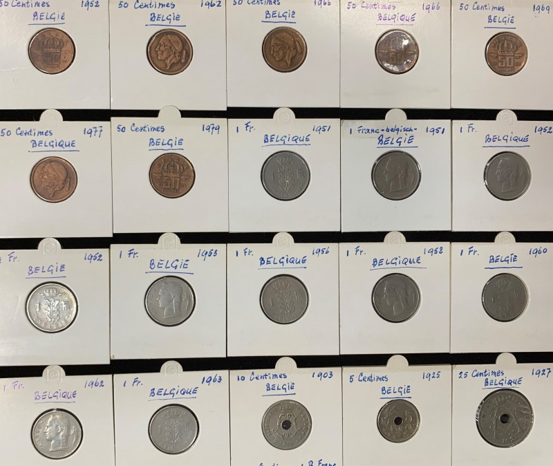 Belgium 5;10;25;50 Centimes 1 Franc 1903-1963 Lot of 20 Coins