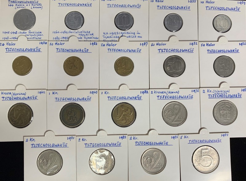 Czechoslovakia 10-50 Heller; 1-5 Korun 1954-1985 Lot of 19 Coins