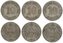 Germany 10 Pfennig 1910-1914 Lot of 3 Coins