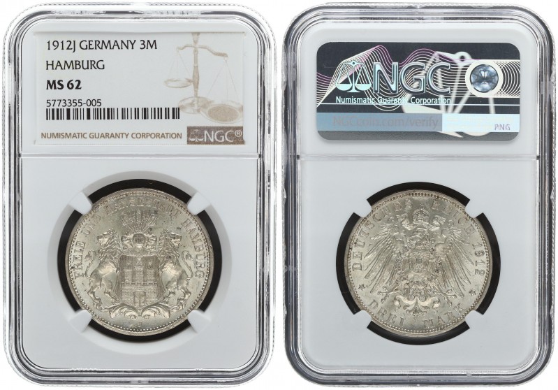 Germany 3 Mark 1912 J Hamburg NGC MS 62